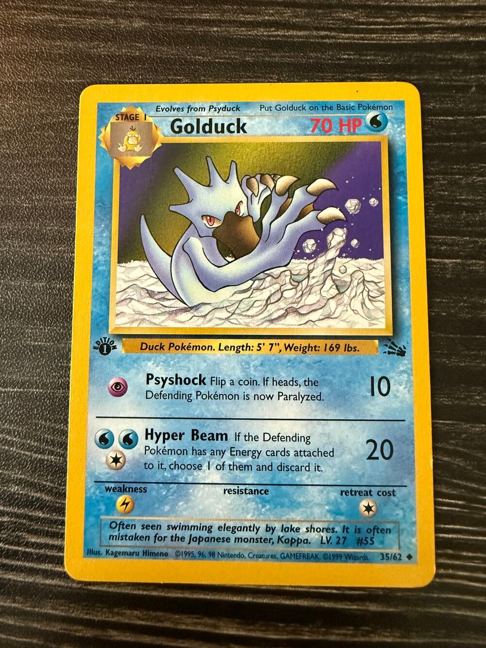 Vintage 1999 Pokémon Card Golduck 1st Edition 35/62 Fossil Set WOTC NM